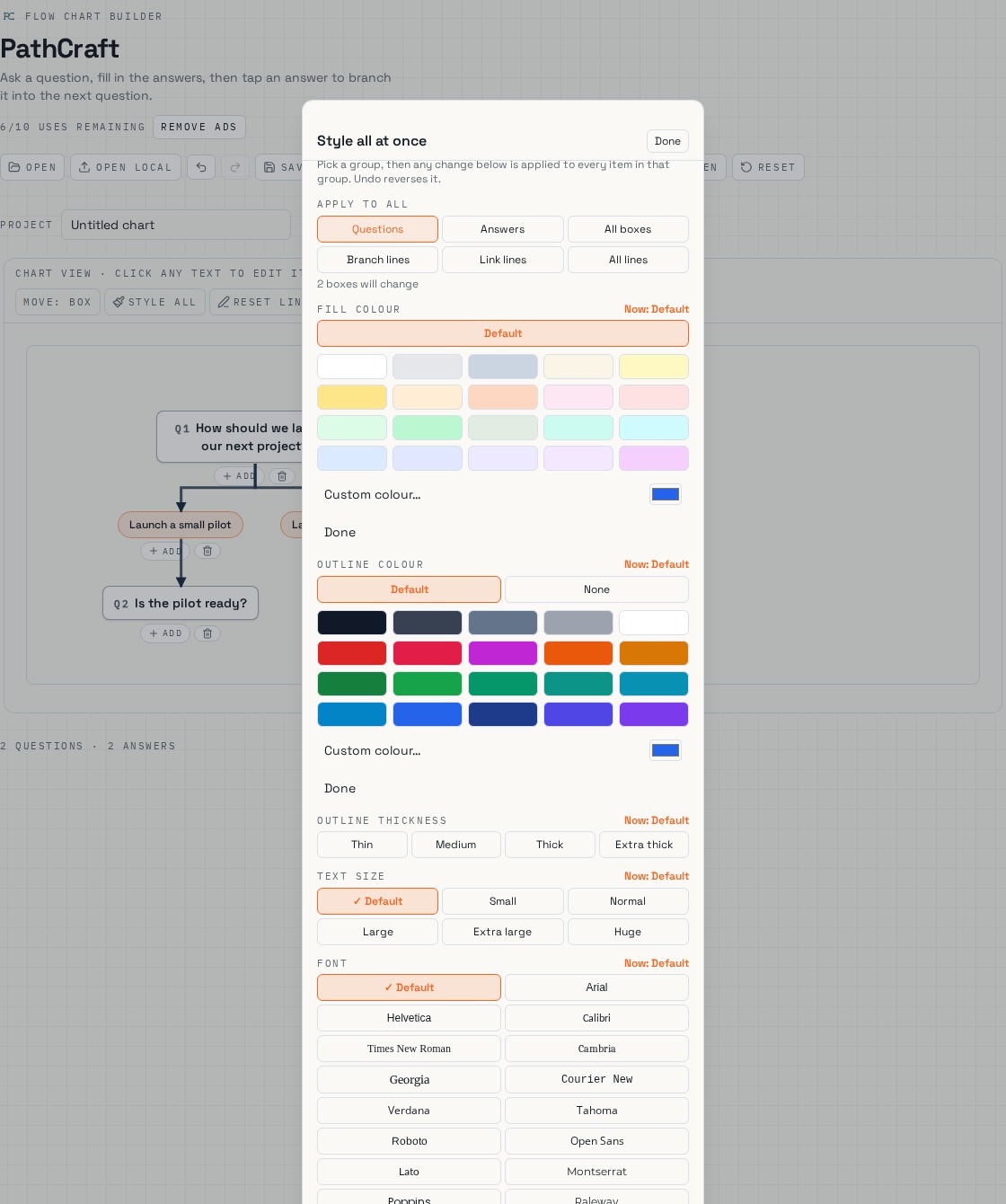 PathCraft app: Style All options