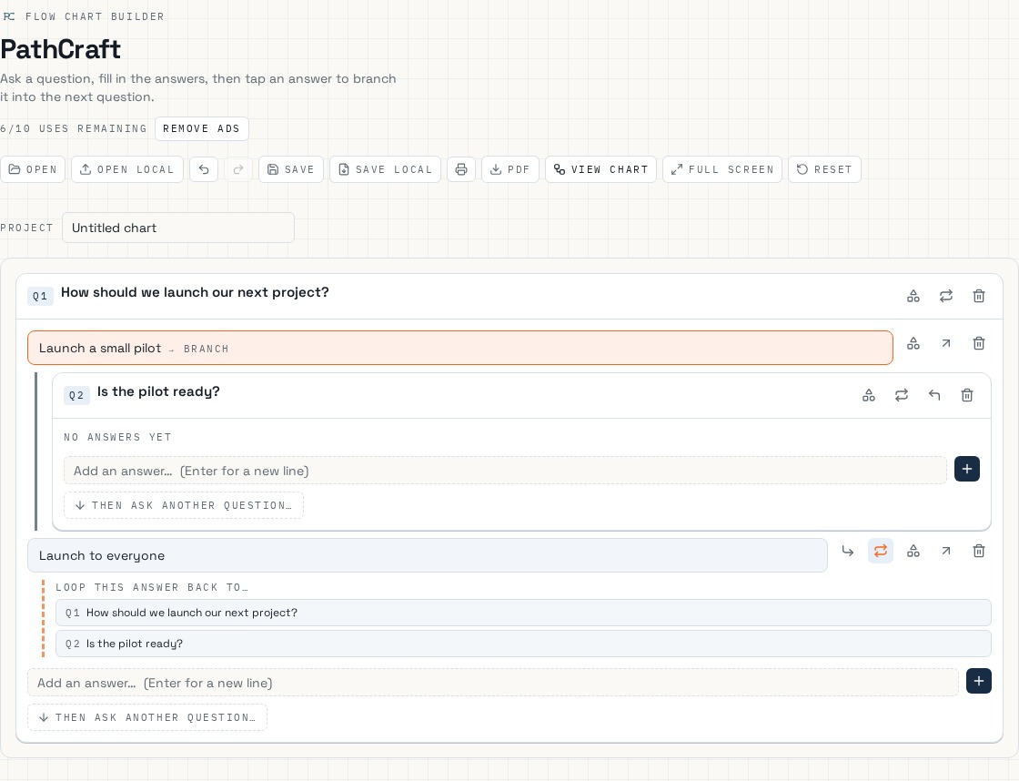 PathCraft app: Loop back to an existing question