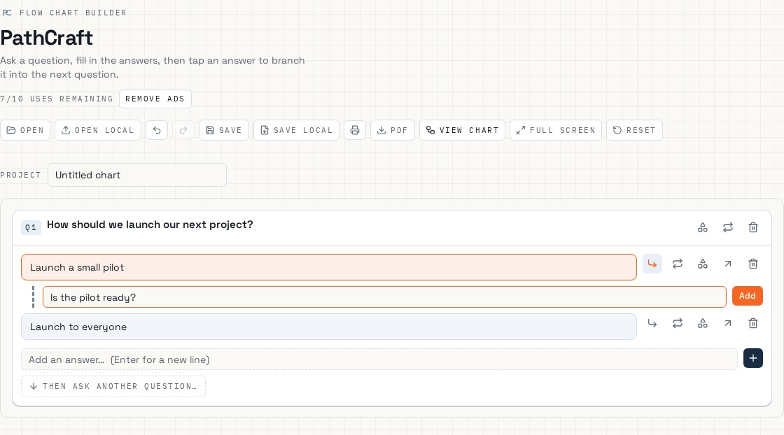PathCraft app: Branch: ask a new question from this answer